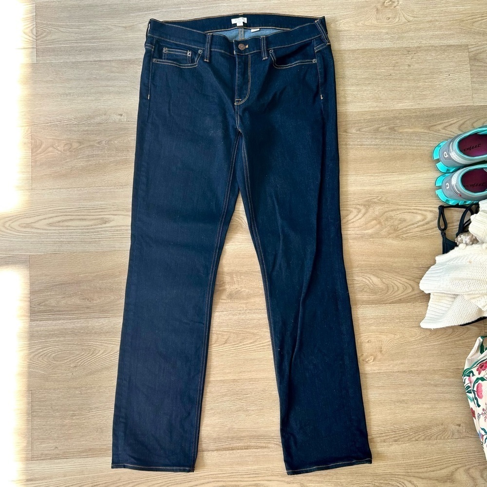 J. Crew Blue Dark Wash Stretch Jeans Straight Leg Short - Picture 2 of 6